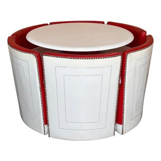 Set of Vintage Round table with Six Chairs in Red and White Leather For Sale