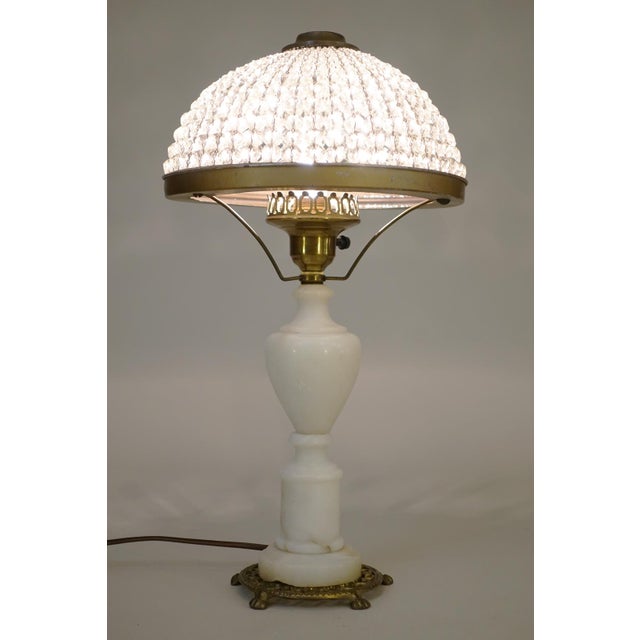 A rare and early Victorian age original Marble Urn column with "Sea Urchin" glass ball & Brass shade table lamp circa...