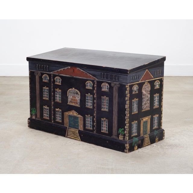 1900 - 1909 19th C. English Georgian Painted Pine Blanket Chest Manor Façade For Sale - Image 5 of 18