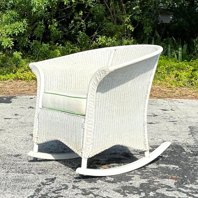 Vintage Coastal Diamond Weave Rattan Rocker and Lounge Chairs- a Pair ...