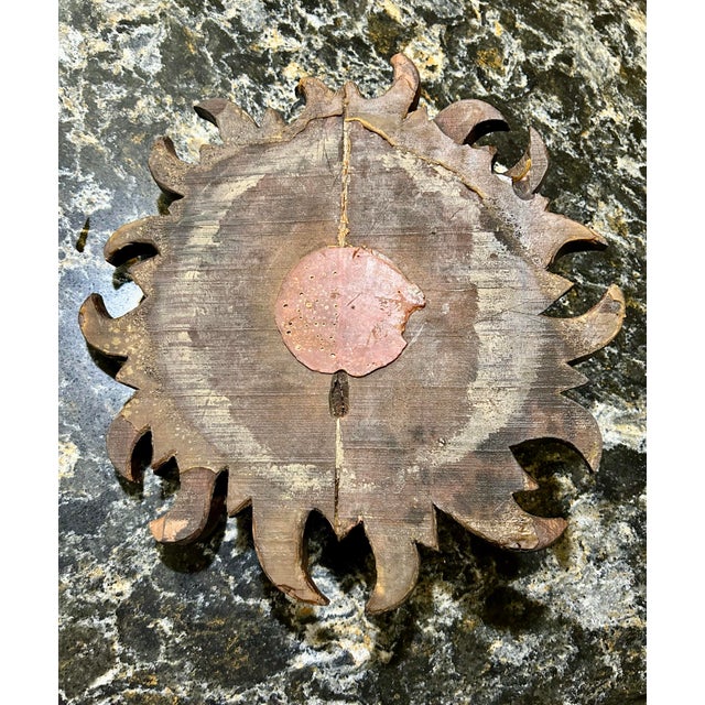 Mid 20th Century Large Mid 20th Century Hand-Carved Wooden Sun Face Plaque For Sale - Image 5 of 6