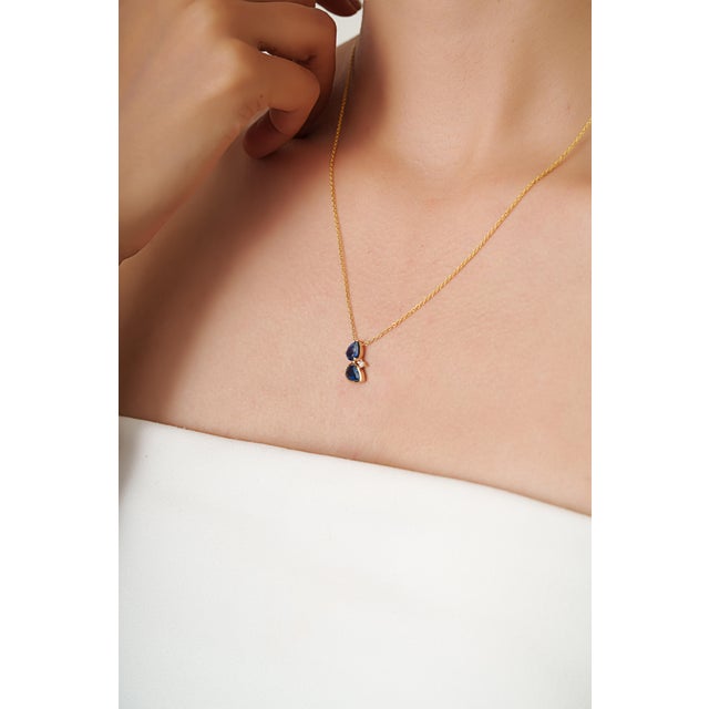 Not Yet Made - Made To Order 1.66ct Double Pear-Shaped Sapphire Diamond Pendant Necklace in 14k Yellow Gold For Sale - Image 5 of 15