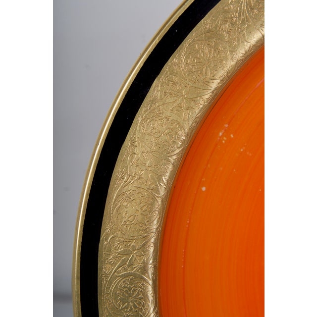 Metal 1940s Glass Charger and Matching Candlesticks With 24k Gold Details - 3 Piece Set For Sale - Image 7 of 13