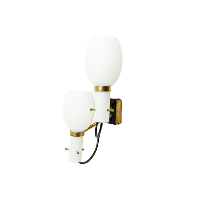 Mid-Century Modern Mid-Century Italian Black Metal, Brass and Opaline Glass Sconces, 1950s, Set of 2 For Sale - Image 3 of 18