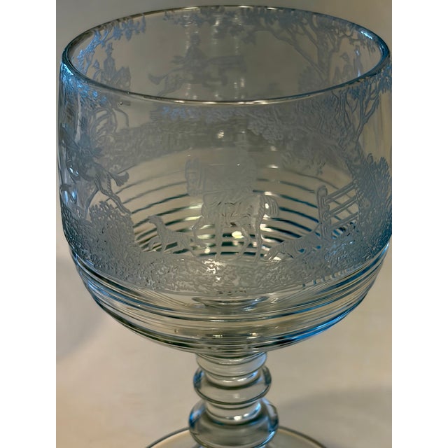 1930s Cambridge Imperial Fox Hunt Scene Glass Goblets Tally Ho Hay Day - Set of 9 For Sale - Image 12 of 15