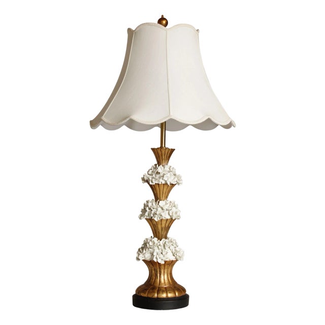 Italian Hollywood Regency Ceramic Floral Table Lamp For Sale