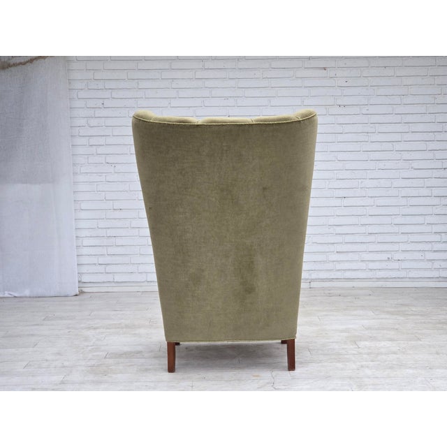 Danish Oak Highback Armchair with Velour Upholstery, 1960s For Sale - Image 6 of 18