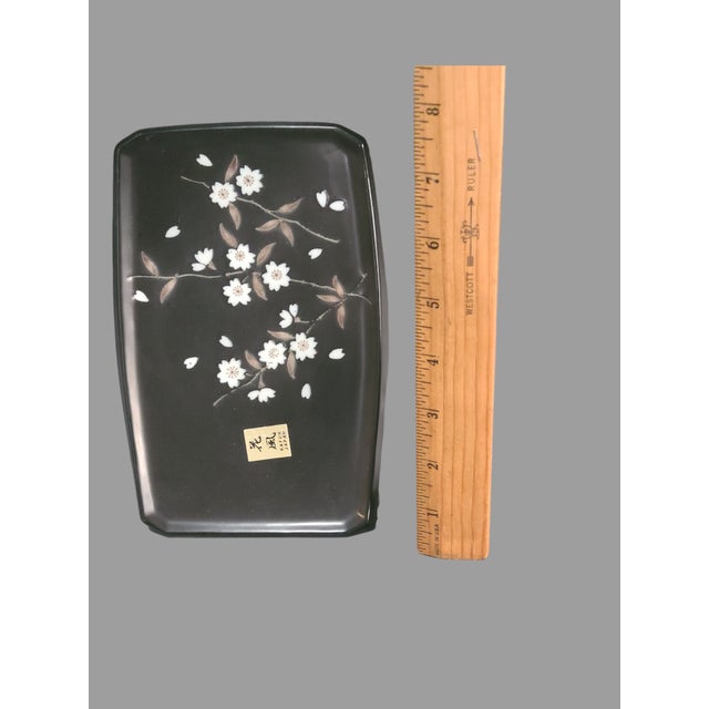 Late 20th Century Asian Japanese Floral Black Sushi "Kafuh" Tray Dish For Sale - Image 6 of 11