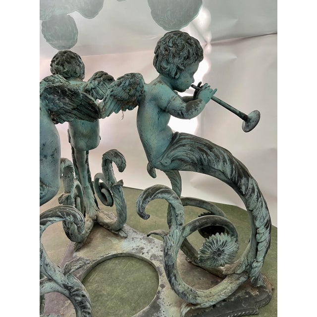 Tiffany Blue Bronze Mythical Cherubs Table & Four Chairs For Sale - Image 8 of 13