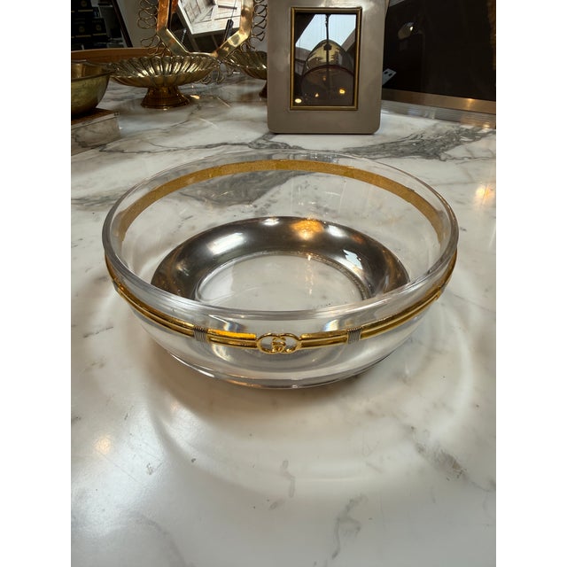 1970s Vintage Gucci Glass Bowl With Gold-Tone Gg Accents For Sale - Image 5 of 7