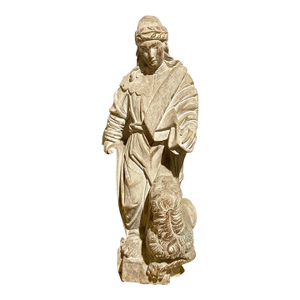 Antique Wood Sculpture of the Prophet Saint Daniel and the Lion 21.5
