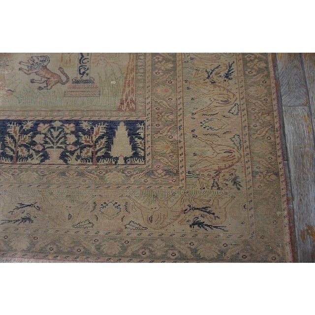 1920s Antique Beige Cypress Trees Animals Panderma Kayseri Turkish Knotted Rug For Sale - Image 11 of 12