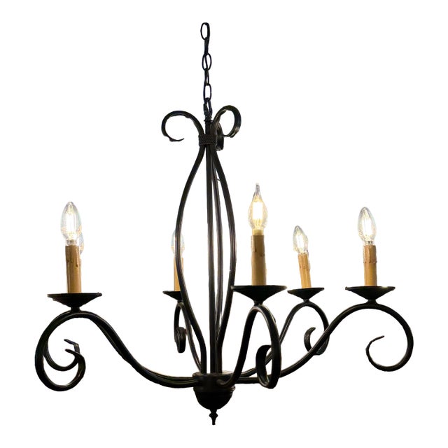 Scrolling Iron Chandelier For Sale