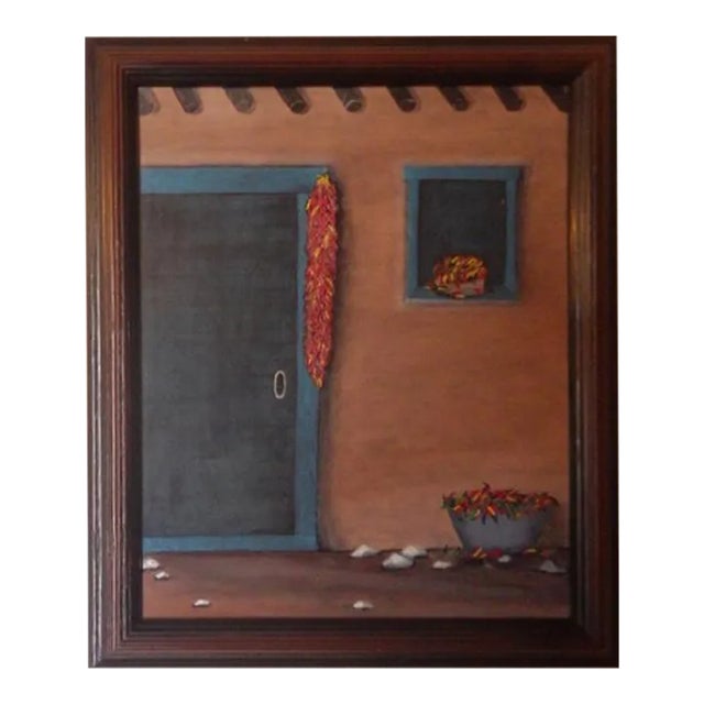 Chili Ristra at Harvest Time, Angie Sanchez Carlson Oil on Canvas, Signed Verso For Sale