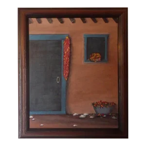 Chili Ristra at Harvest Time, Angie Sanchez Carlson Oil on Canvas, Signed Verso