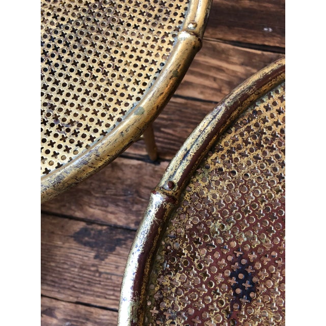 Italian Gilt Iron Faux Bamboo Round Small Cocktail Tables- a Pair For Sale - Image 4 of 10
