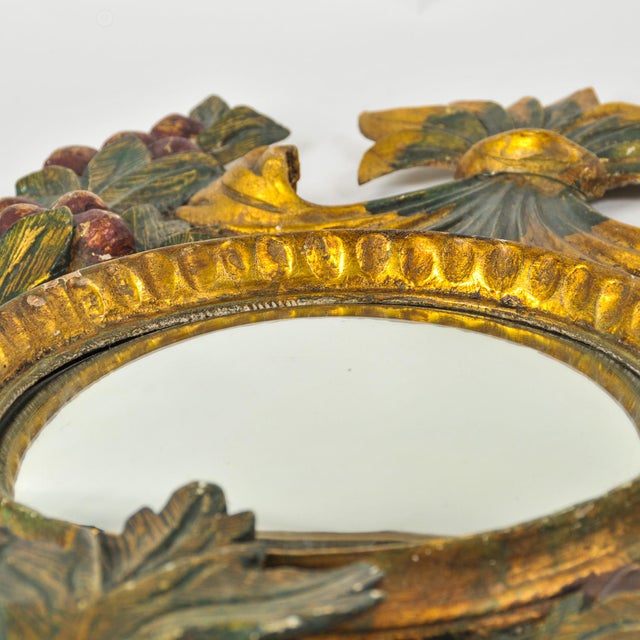 Wood Antique Gilded Wood Convex Wall Mirror 19th Century Italian For Sale - Image 7 of 16