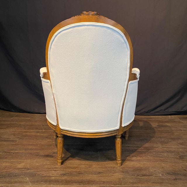 Wood French Louis XVI Carved Walnut Armchairs Bergere Chairs -a Pair For Sale - Image 7 of 10