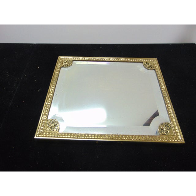 French Style Brass Beveled Glass Dresser Mirror For Sale - Image 4 of 7