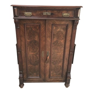 Art Nouveau Walnut Burlwood European Maid’s Cabinet For Sale