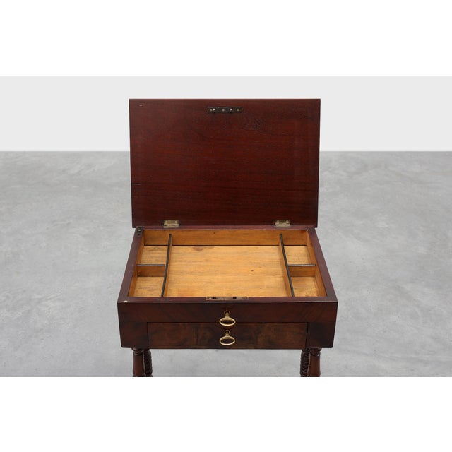 Louis Philippe Side Table with Two Drawers and Turned Twin Legs, France, 1850s For Sale - Image 3 of 16