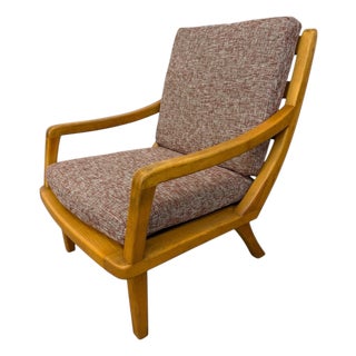 Vintage Heywood Wakefield Style Solid Wood Lounge Chair - Reupholstered! For Sale