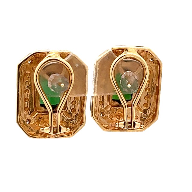 Metal 1980s Italian 14k Gold Green Tourmaline & Diamond Earrings, Pair For Sale - Image 7 of 9