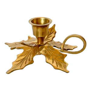 Vintage Brass Holly Candlestick Holder