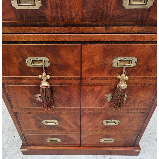 Mid 20th Century Vintage 2-Door Diminutive Faux Campaign Drawers Secretary For Sale - Image 9 of 12