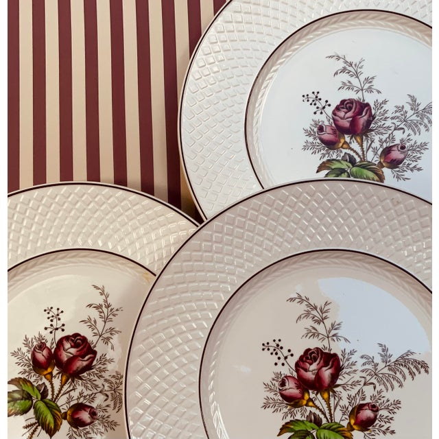 1930s Copeland Spode Mansard Red Rose Cream Bone China Dinner Plates - Set of 4 For Sale - Image 11 of 18