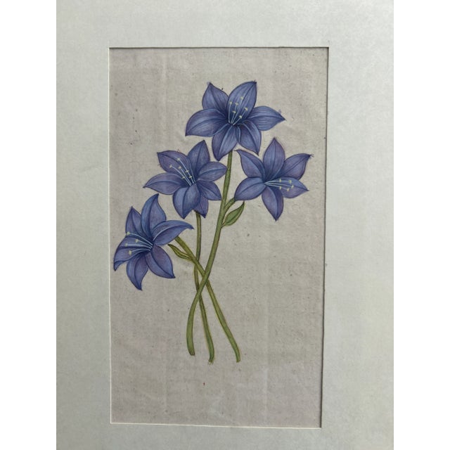 Vintage Indian Mugal Violet Art Flower Painting For Sale In Denver - Image 6 of 9