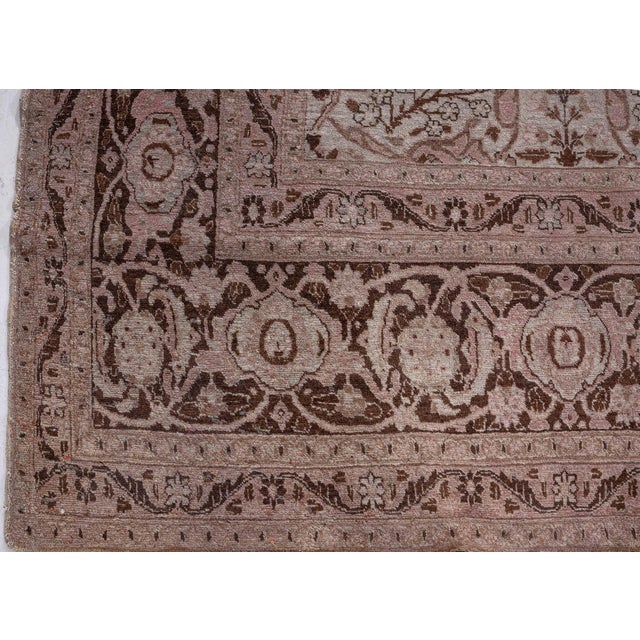 Authentic Persian Tabriz Brown Handmade Wool Rug For Sale In New York - Image 6 of 10