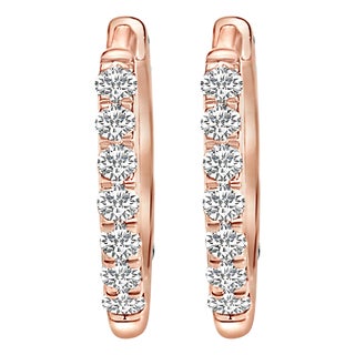 10K Rose Gold 1/4 Cttw Diamond Double Sided Huggie Hoop Earrings For Sale