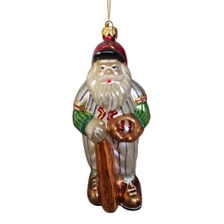 1990s Authentic Inge-Glas Germany Hand-Blown Glass Baseball Santa Ornament For Sale