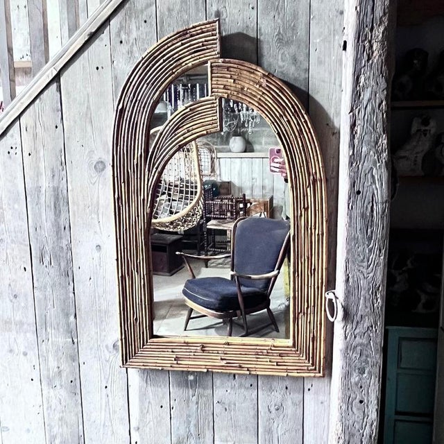 Stunning Vintage Italian Vivai Del Sud Bamboo Wall Mirror Large mirror with a bamboo frame interlocked at the top Length...