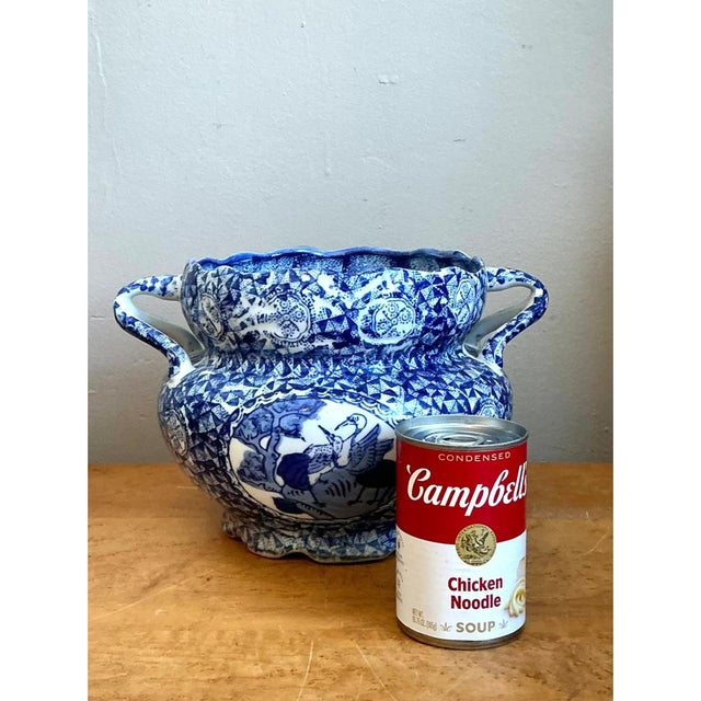 Vintage Blue and White Ceramic Jardiniere For Sale - Image 9 of 12