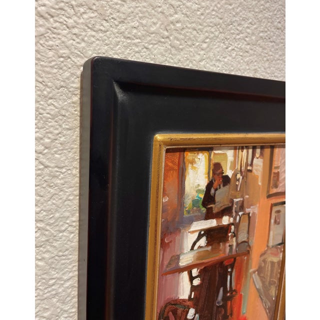 Contemporary Fast Food Lunch by Kim English | Oil on Board Scene of a diner with a person eating lunch. For Sale - Image 3 of 5
