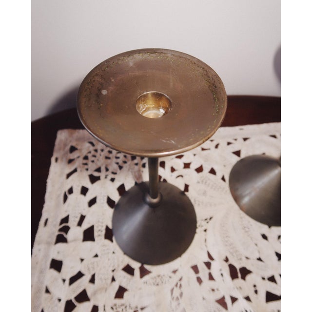 1980s Memphis Style Brass Candlesticks For Sale - Image 4 of 14