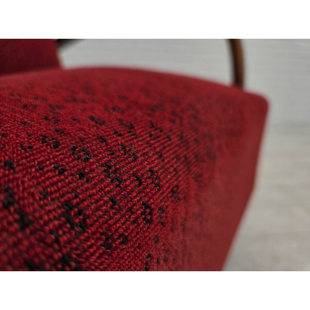 Art Deco Danish Armchair in Red Furniture Wool and Beech Wood, 1950s For Sale - Image 4 of 18