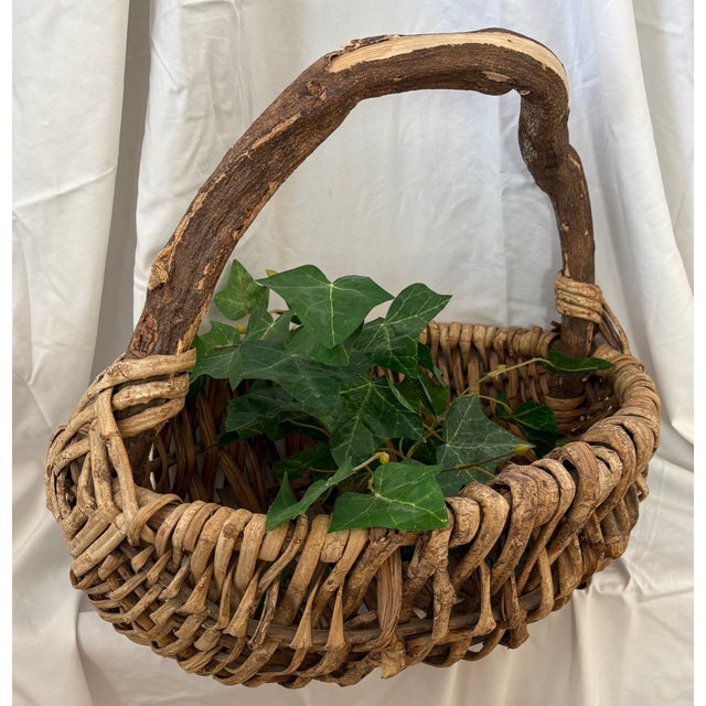 Late 20th Century Lg Vintage Rustic Harvest Branch Woven Basket For Sale - Image 5 of 7