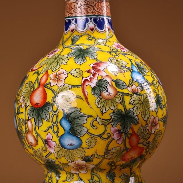 Late 20th Century Late 20th Century Pair of Gilt Bronze Cloisonné Enamel Double-Gourd Vases With Butterfly and Gourd Motif For Sale - Image 5 of 10