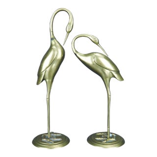 Mid Century Brass Crane Heron Sculptures- Set of 2 For Sale