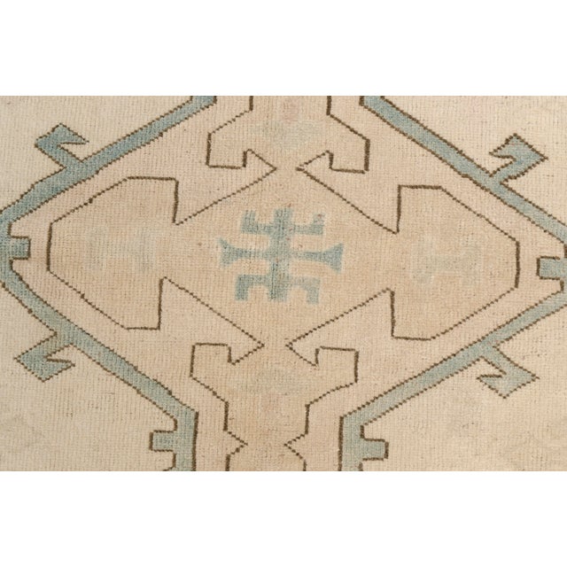 Vintage Turkish Oushak Rug in Cream and Sage Green Geometric Medallion For Sale - Image 9 of 10
