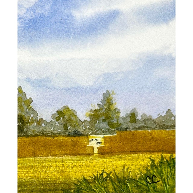 French Country Original Miniature Watercolor Painting “My Neighbor’s Hay” For Sale - Image 3 of 4