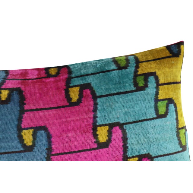 Textile Handmade Multi Color Silk Velvet Throw Pillow & Down Insert For Sale - Image 7 of 12