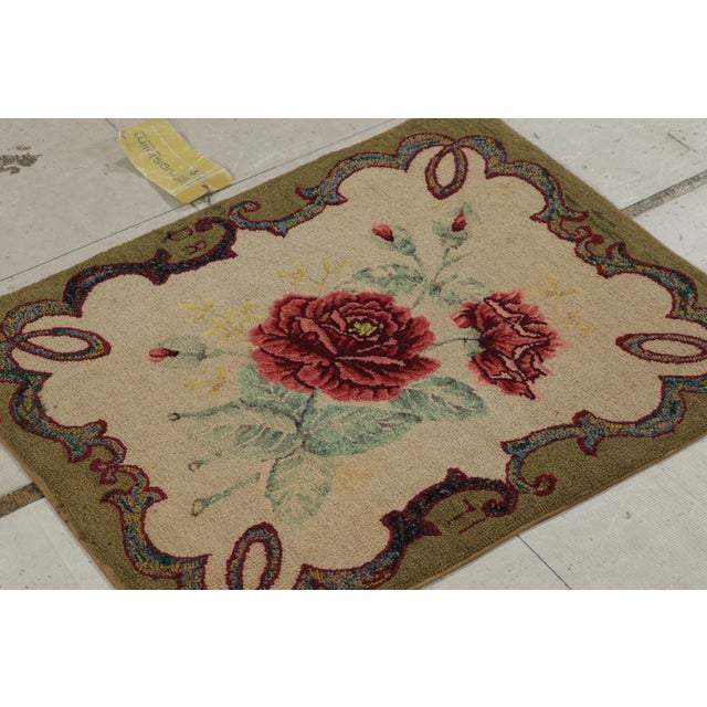 Traditional Antique Hooked Square Rug in Beige With Floral Medallion, From Rug & Kilim For Sale - Image 3 of 6