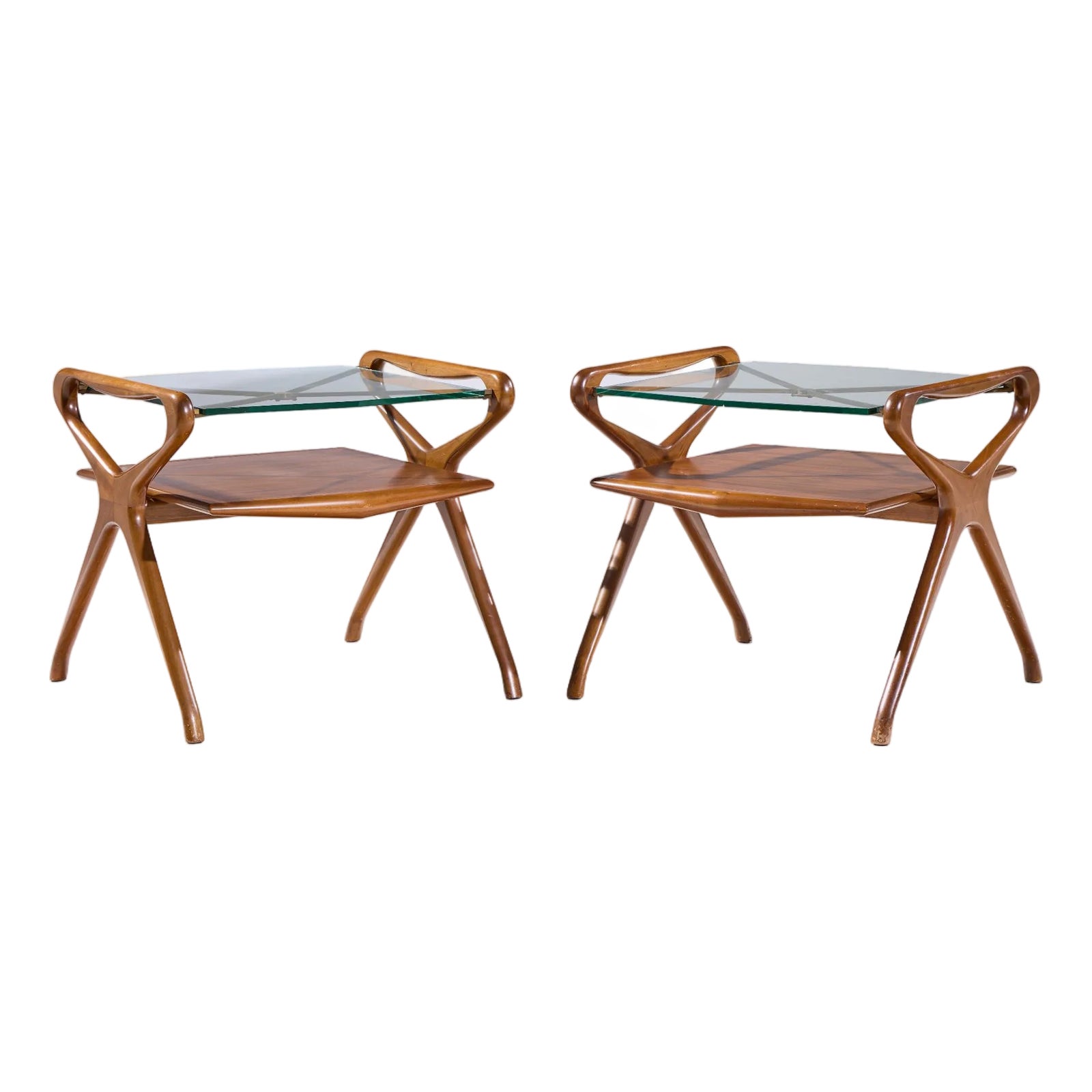 Cesare Lacca Style Mid Century Italian Walnut and Brass Side Tables ...