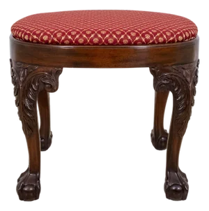 Red and Gold Formal Upholstered Ball & Claw Mahogany Ottoman