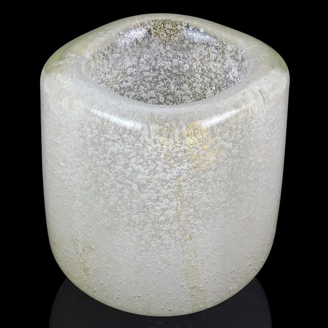 Mid-Century Modern Venini Carlo Scarpa Murano Sommerso Bollicine White Gold Flecks Italian Art Glass Antique Mini Vase For Sale - Image 3 of 11