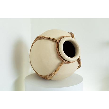 Large Vintage 1980s Rattan Wicker Wrapped Terracotta Pottery Vase For Sale - Image 12 of 13